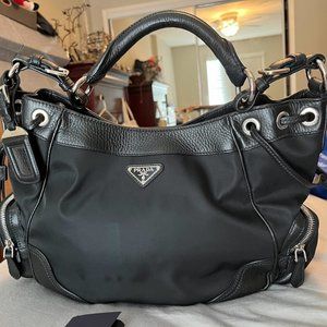 Prada Black Tessuto Nylon & Leather Bag BR3634 with Authenticity